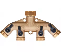 Przyłącze kranowe - mosiężny rozdzielacz 4-drożny z zaworami kulowymi Khayner Garden - X6YB